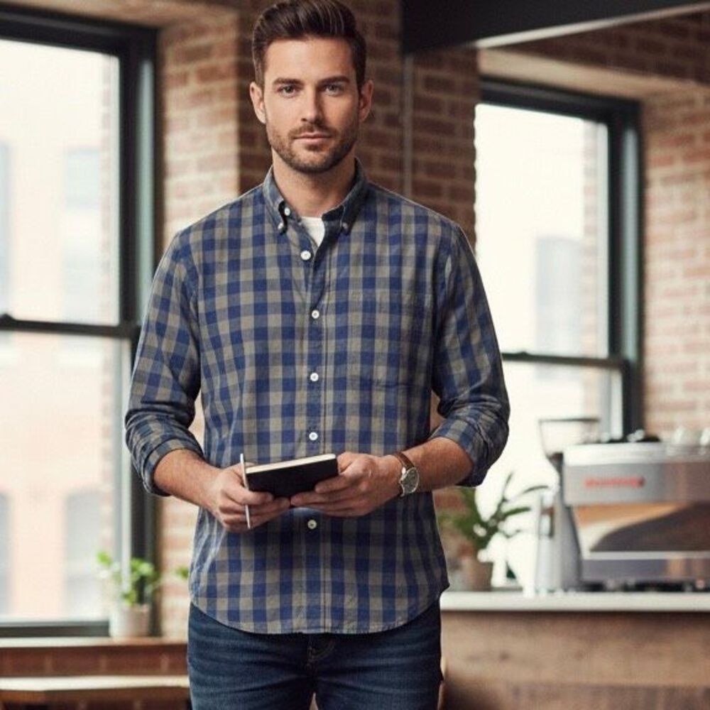 J.Crew Slim Fit Blue Gray Plaid Button Down‎ Shirt Men’s Medium